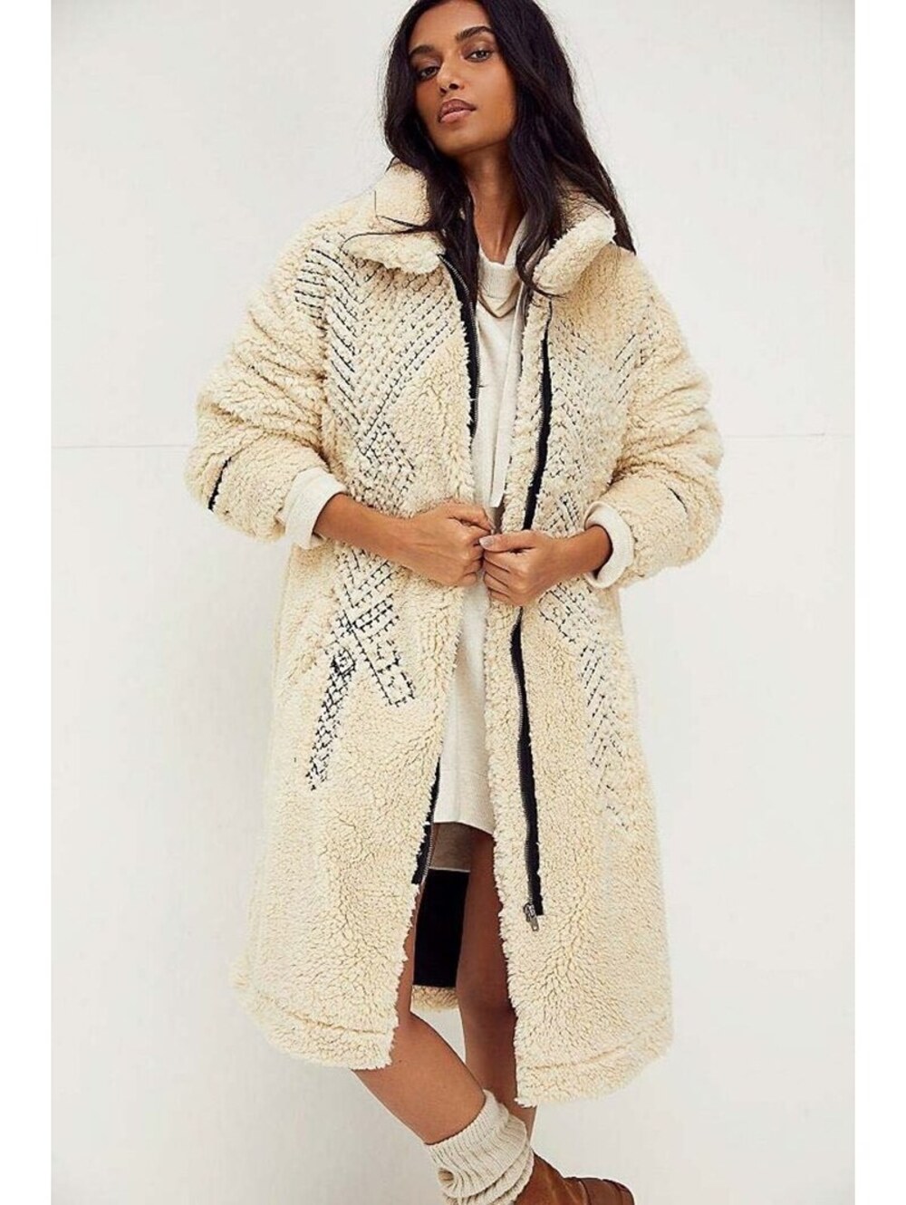 New Free People x We The Free Avery Embroidered Teddy Coat Size L